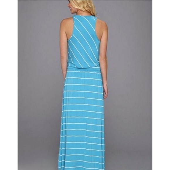 Michael Stars Harlow Stripe Island Atlantic Maxi Dress Aqua Blue Racerback S - Picture 2 of 9